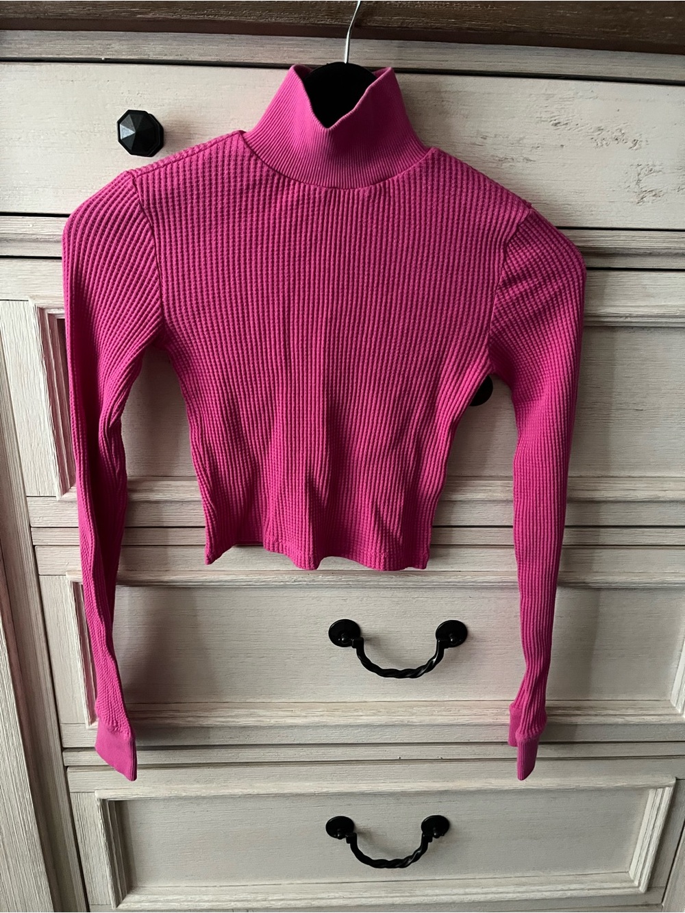 BDG Hot Pink Ribbed Turtleneck Crop Top